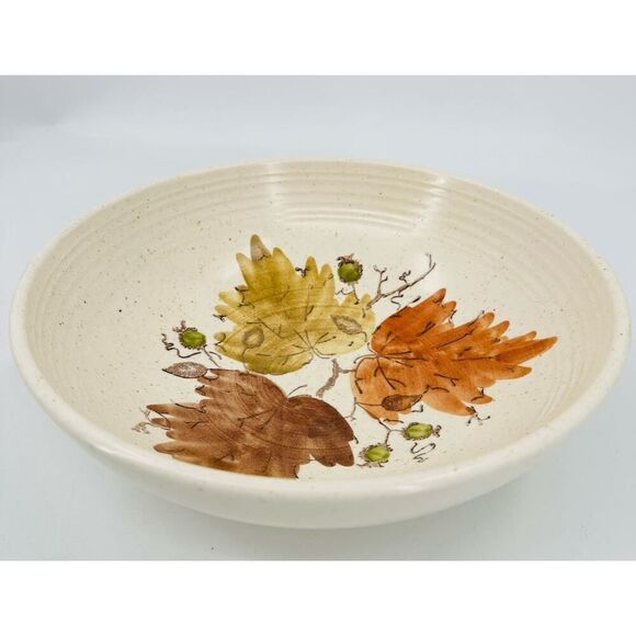 Metlox Salad Pasta Serving Bowl Woodland 1960s Vintage Fall Leaf THANKSGIVING - Picture 1 of 7